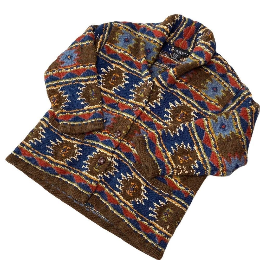 Vintage Carole Little Cardigan Sweater Womens Small Wool Blend Thick Chunky Knit